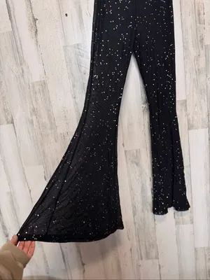 Pretty Little Thing Rhinestone Sheer Mesh Flare Pants Womens Small Black High Waist Bell Bottoms thumbnail 3