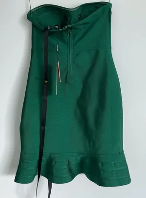 NWT Pretty Little Thing Emerald Green Bandage Frill Hem Mini Dress thumbnail 1
