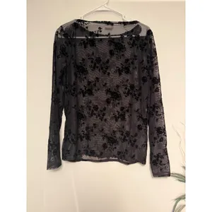 Abercrombie & Fitch Womens Black Floral Burnout Velvet Mesh Long Sleeve Top L thumbnail 3