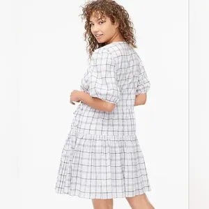 J.‎ Crew Cotton Voile Wrap Mini Dress Puff Sleeves In Oyster White Plaid Small thumbnail 3