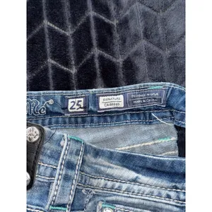 Miss Me Women's Blue Denim Embellished Low‎ Rise Signature Rise Cropped Size 25 thumbnail 6