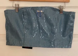 Liquor N Poker ASOS Denim Cropped Bandeau Corset Top with Sequins thumbnail 1