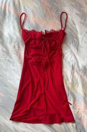 Red Lace Trim Strappy Mini Dress XS thumbnail 5