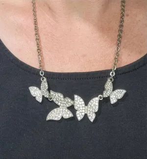 Silver Tone Rhinestone Butterfly Necklace thumbnail 1