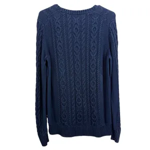 LL Bean Navy Blue Double L Mixed Cable Cotton Crew Neck Pullover Sweater LARGE thumbnail 6