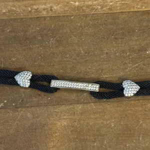 925 silver pave crystal hearts and bar charm cord bracelet thumbnail 5