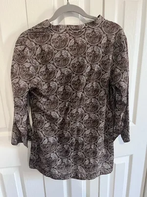 Tory Burch Brown Elephant Printed V-Neck Tunic Top Size 6 thumbnail 2