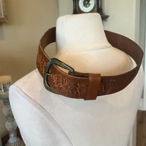 Vintage Brown Embossed Leather Belt thumbnail 6