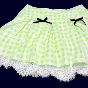 Hot Topic Green & White Gingham Lace Trim Bow Mini Skirt thumbnail 4