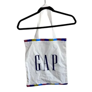 Gap NWOT Logo Canvas Tote White Rainbow Trim Minimalist Shopper Reusable Carryall‎ thumbnail 2