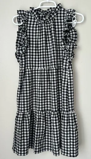 Maeve by Anthropologie Black White Gingham Ruffle Dress Size XS thumbnail 1