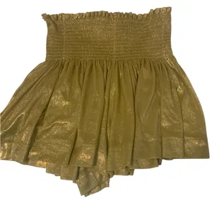 QUEEN OF SPARKLES Metallic Gold Smocked Mini Skirt Ladies Size Medium thumbnail 1