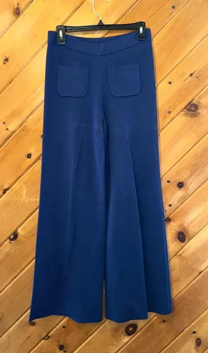 J. Crew Sailor sweater navy blue wide leg trouser in silk lyocell blend thumbnail 1