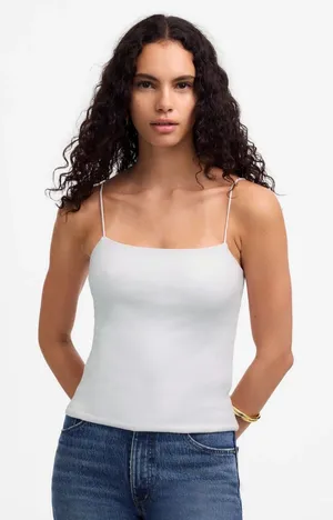 Madewell | NWT Squareneck Tank Top White Ribbed Stretch‎ Cotton Modal | Sz L thumbnail 1