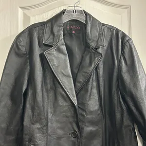 M Julian Black Genuine Leather‎ Blazer Jacket Women's XL Button V thumbnail 5