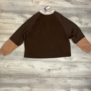 NWT Brown with Tan & Cream Long Sleeve Collar Pullover Sweatshirt Small thumbnail 5
