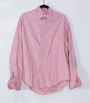 Ami Cotton Poplin Collared Long Sleeve Button Down Blouse Shirt Pink Small thumbnail 1
