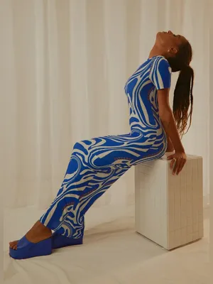 PEPPERMAYO Into the City Mesh Maxi Dress - Cobalt Marble Size 4 thumbnail 4