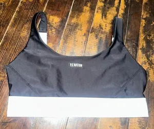 PE Nation black and white strappy Athleisure L sports bra thumbnail 1