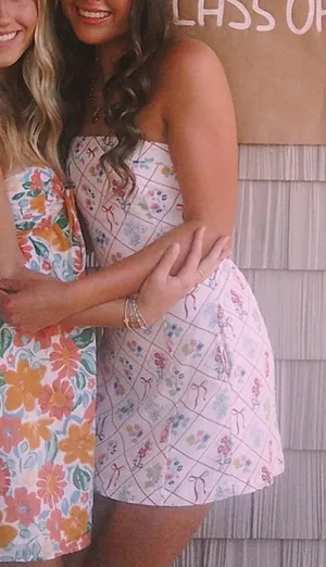 Jessica Simpson Medium Ribbon Floral Strapless Linen Blend Lined Dress thumbnail 1