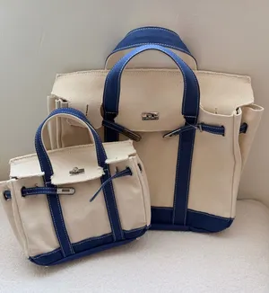 Boatkin Large & Mini Canvas Boat Tote Bag Navy Blue with Silver Belted closure thumbnail 1