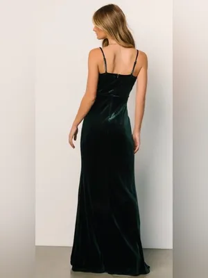 Baltic Born Deep Green Velvet V-Neck Maxi Dress thumbnail 2