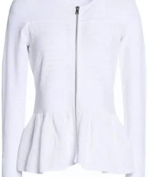 SANDRO stanislav Cardigan white sweater Women long sleeves size Medium Top Zipup thumbnail 4