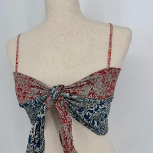 CAROLINA K Sienna Top Medium Multicolor Floral Boho Festival Tie Front Crop Tank thumbnail 6