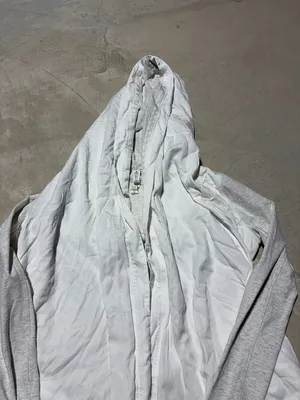 Lululemon Lightweight White Hooded cardigan m with Heather Gray/cream Sleeves 6 thumbnail 4