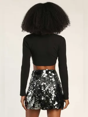 Lulus Iconic Shimmer Silver Sequin High-Waisted Mini Skirt Size XL thumbnail 3