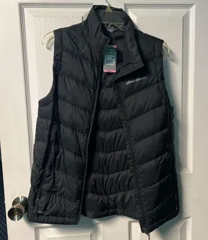 Eddie Bauer Down Vest quilted puffer zip up EB650 Black new small thumbnail 2