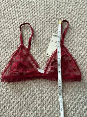 Kat the Label Size Extra Small XS Women's Sheer Floral Lace Bralette in Burgundy thumbnail 2