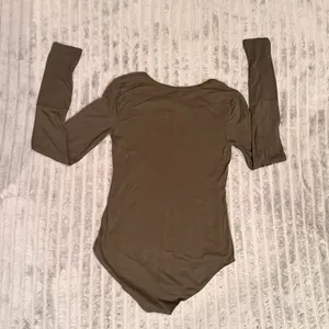 Free People Intimately Long Sleeve Scoop Neck Bodysuit Olive Green Medium thumbnail 7
