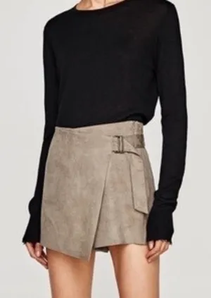 NWOT ZARA Basics Faux Suede Belted Wrap Skort thumbnail 1