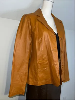 Caramel Tan Leather Jacket Size 14 blazer Coat thumbnail 2
