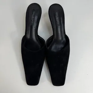 Tony Bianco 7.5 Zubi Black Kitten Heel Square Toe Mule‎ Suede Leather Minimalist thumbnail 6