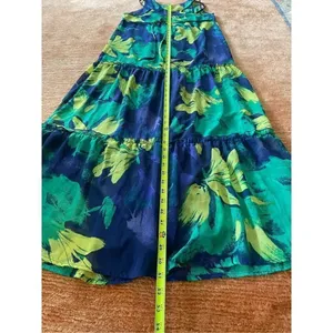 Mossimo Blue & Green Watercolor Chiffon Sleeveless Maxi Dress With Slip S thumbnail 8