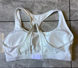 Halara White Racerback Sports Bra XL Mesh Detail Padded Hook Eye Closure Active thumbnail 1