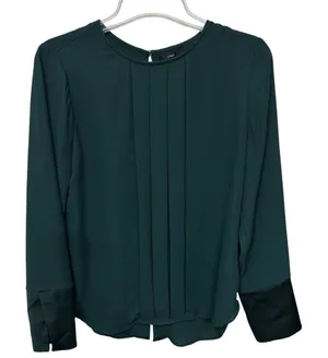 J Crew 365 Dark Emerald Green Evergreen Jewel Tone Pleated Front Blouse‎ Small thumbnail 1