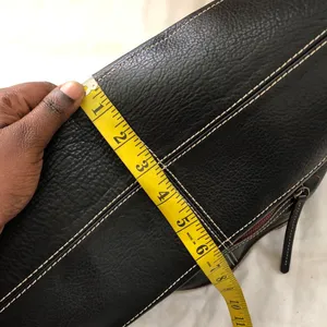 Black leather shoulder hand bag purse chain link strap. Measurements in pics thumbnail 8