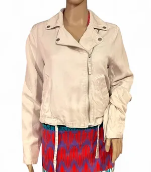 Abercrombie & Fitch Women’s Light Beige Moto Jacket Size M Asymmetrical Zip EUC thumbnail 1