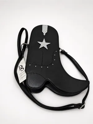 DS Black Cowboy Boot-Shaped Crossbody Bag with Star Accent thumbnail 3