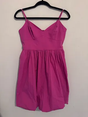 NWT Express Fuchsia Bubble Hem Mini Dress Spaghetti Strap V-Neck Size S thumbnail 2