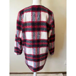 Abercrombie & Fitch Wool Blend Plaid Coat Jacket Red Black White Womens M Winter thumbnail 4