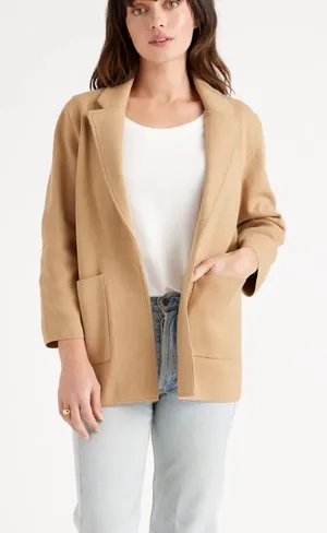 Quince 100% Organic Cotton Knit Blazer camel small thumbnail 1