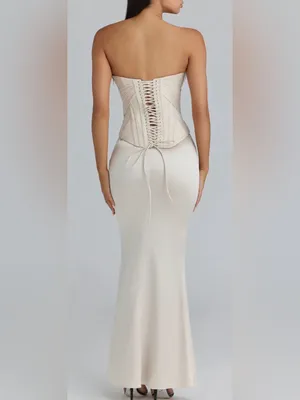 NEW HOUSE OF CB Eve Satin Strapless Corset cream Gown Sz M thumbnail 3