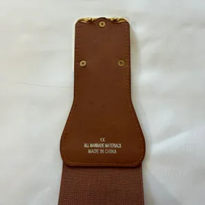Brown Elastic Cinch Belt‎ Gold Interlocking Buckle Faux Croc Wide 1X thumbnail 2