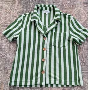 Alice Pearl Brooklyn Weekend‎ Top in Green Stripe Size Large Womans thumbnail 1