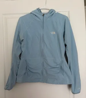 North Face Hoodie Zip Up Fleece Jacket Light Blue thumbnail 1