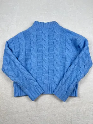 SO Cable Knit Quarter Zip Mock Neck Sweater Blue Size S thumbnail 3